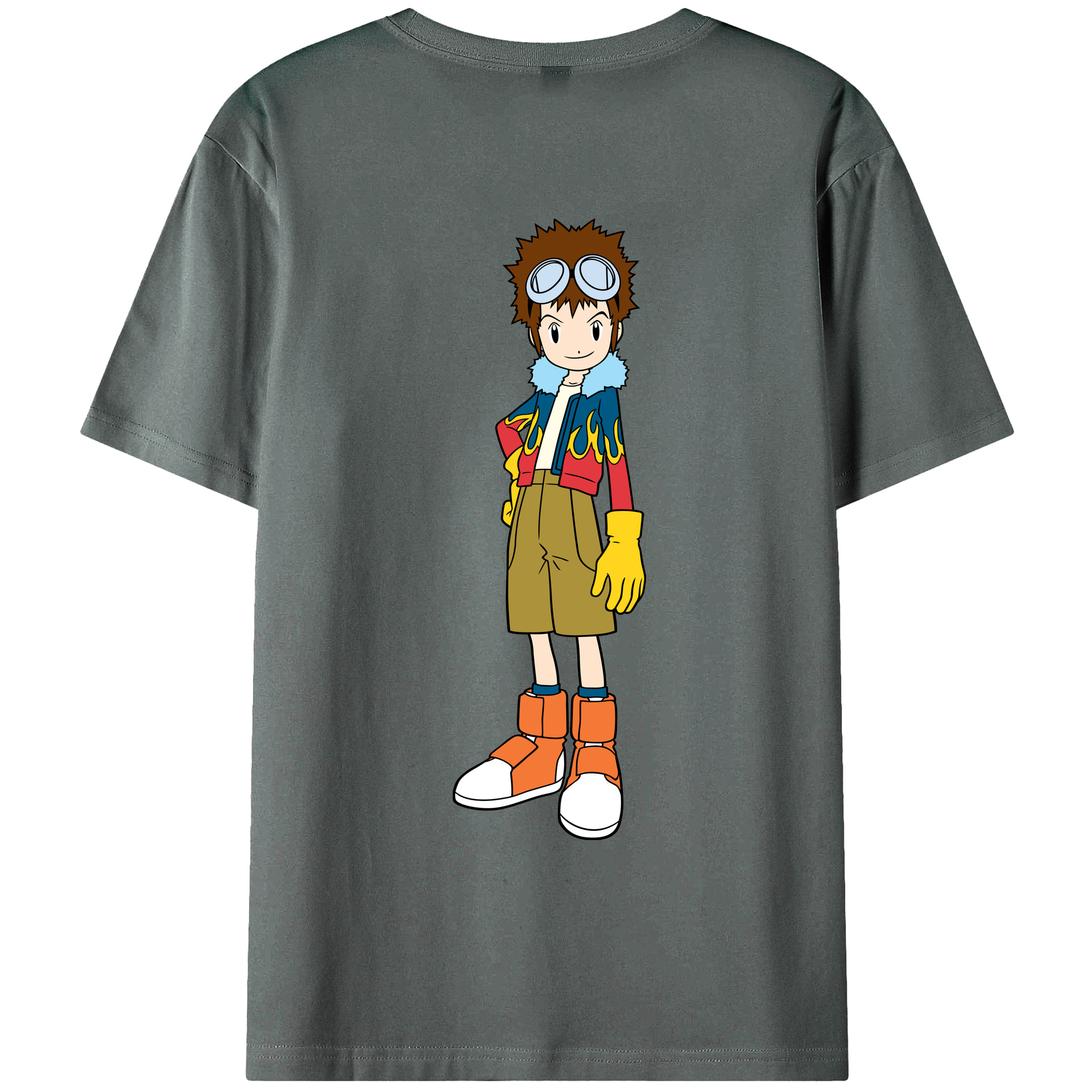 （画像用） Digimon デジタルモンスター/デジモン 綿100％ メンズ半袖Tシャツ（バックプリント） 通気性